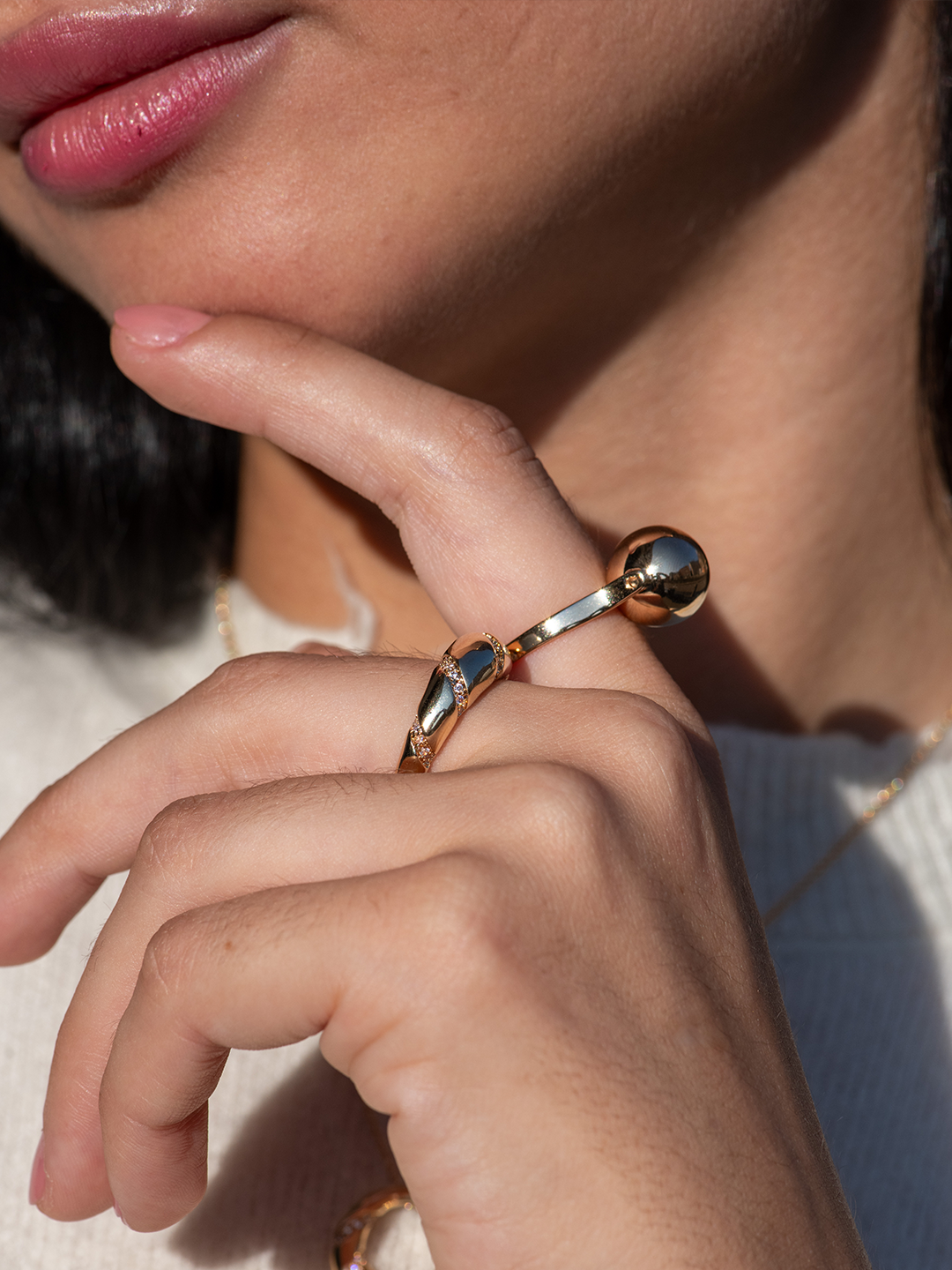 Bague CERCLE CROISSANT PL-OR 750 3MIC