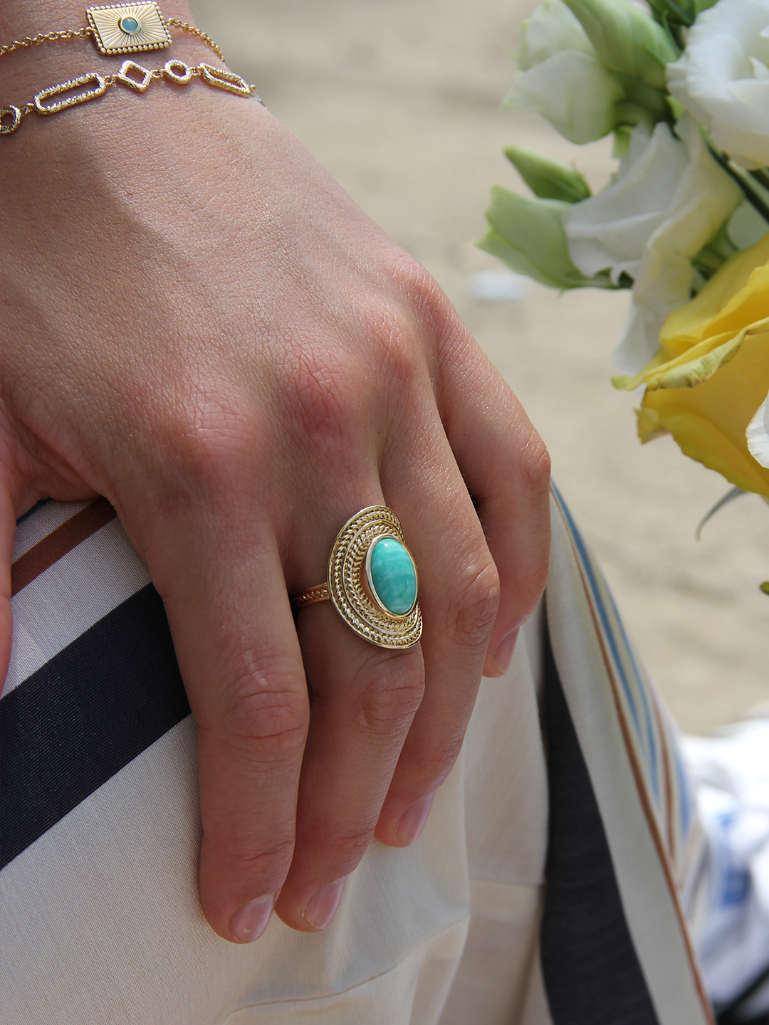 Bague AMAZONIT TRESSE PL-OR 750 3MIC