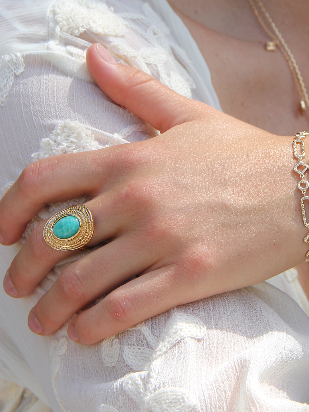Bague AMAZONIT TRESSE PL-OR 750 3MIC