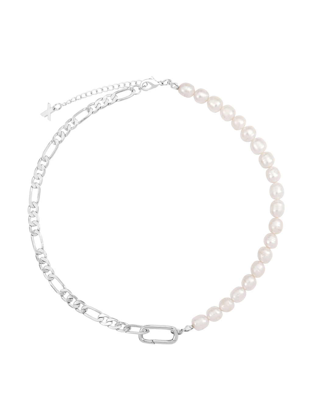 Collier Mi-Perles de l'Eau Doux, Mi-Chaine Figaro PO Blanc