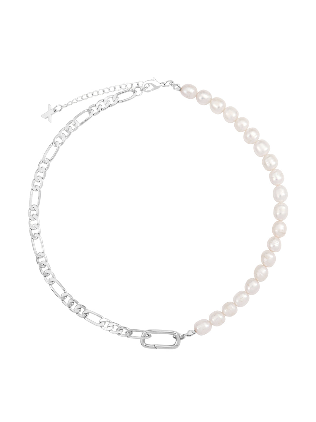 Collier Mi-Perles de l'Eau Doux, Mi-Chaine Figaro PO Blanc