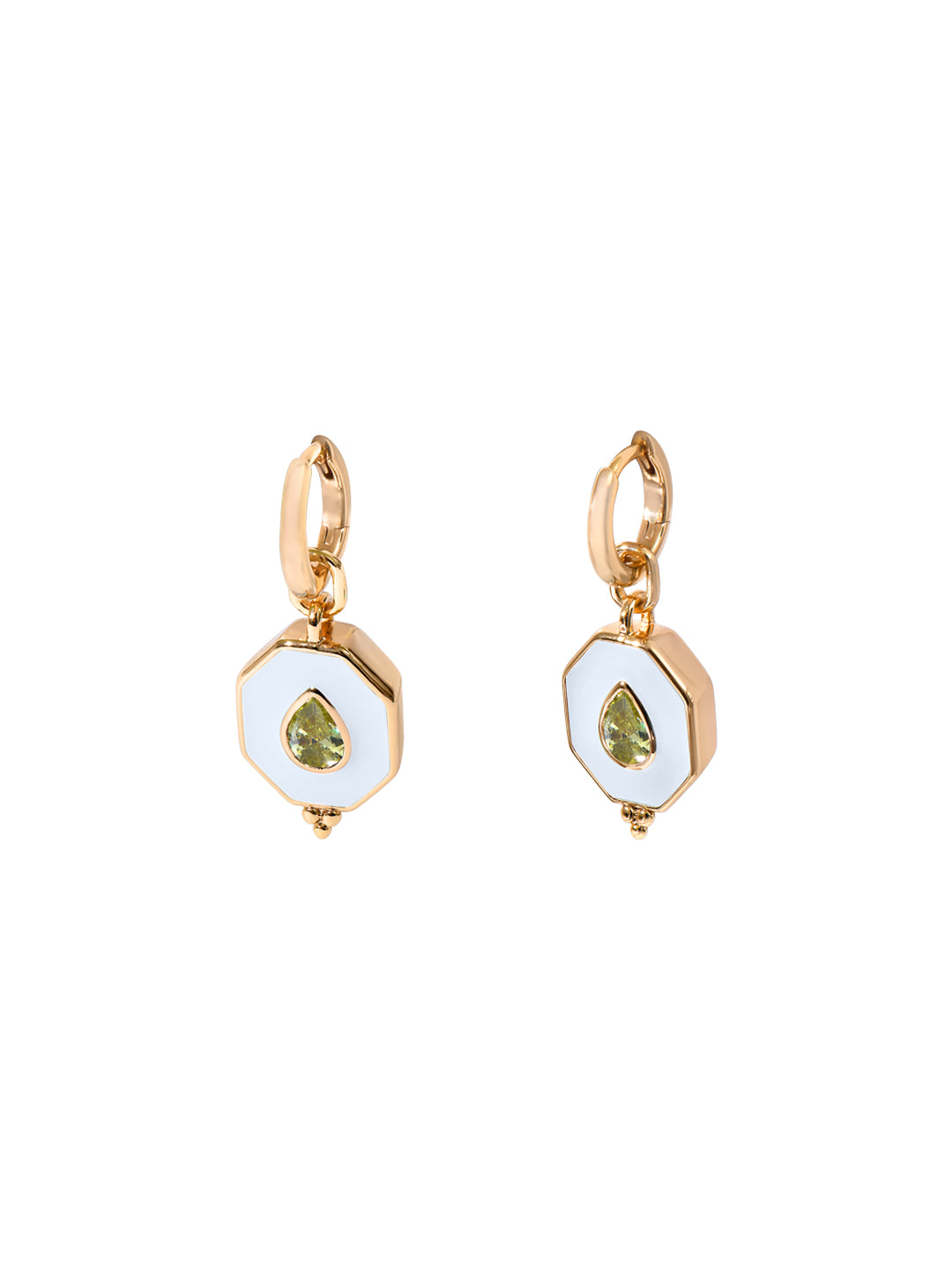 Boucles PO Emaille Blanc en forme de l'art deco