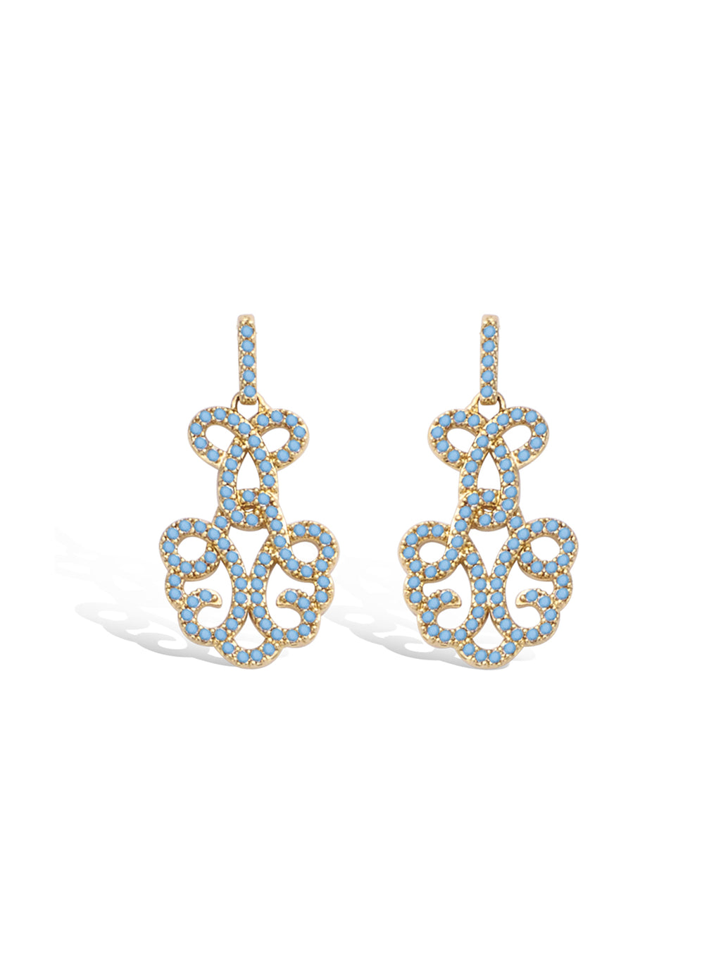 Boucles PO Arabesque Serti Zircon en Bleu Turquoise
