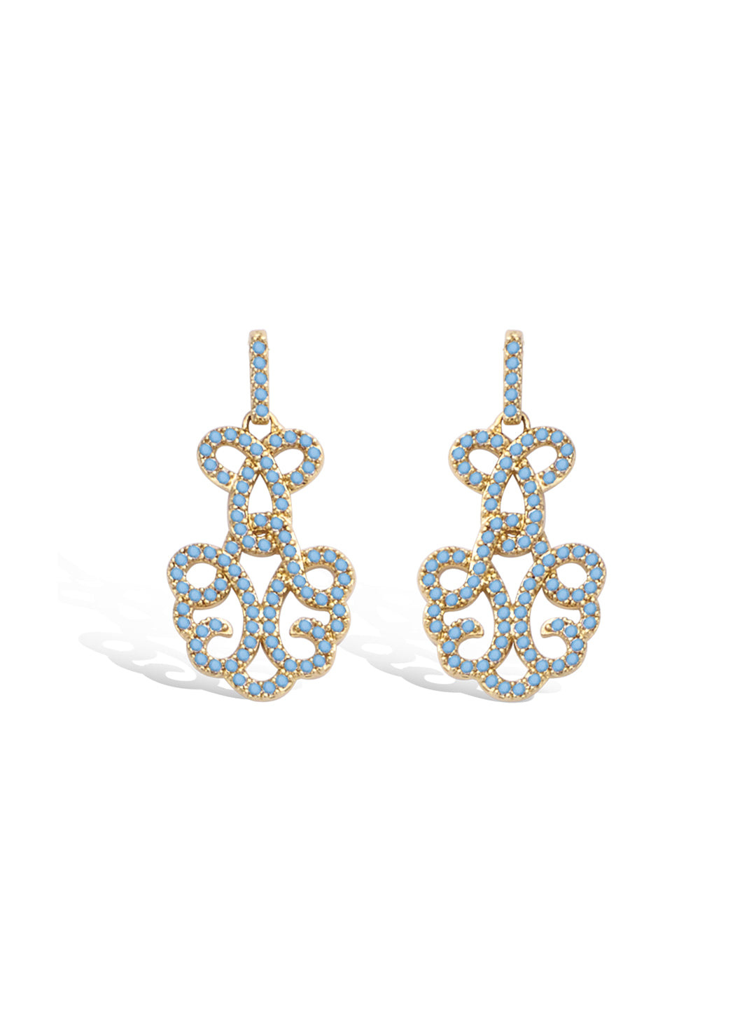 Boucles PO Arabesque Serti Zircon en Bleu Turquoise