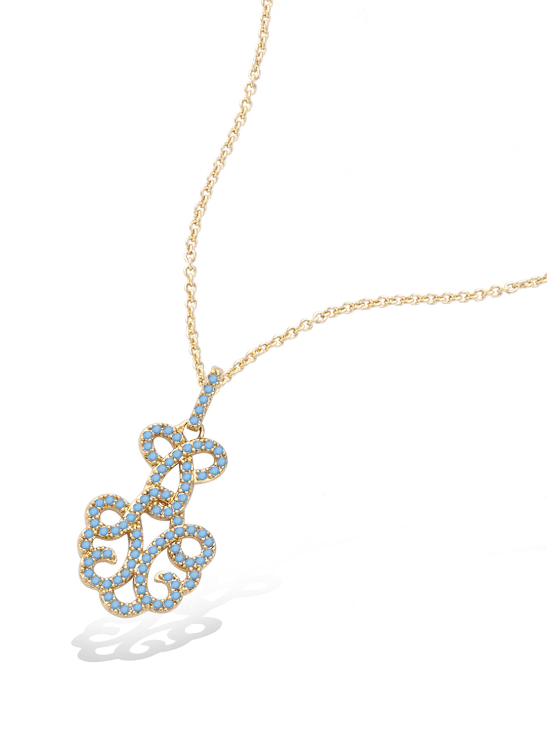 Pendantif PO Arabesque Serti Zircon en Bleu Turquoise