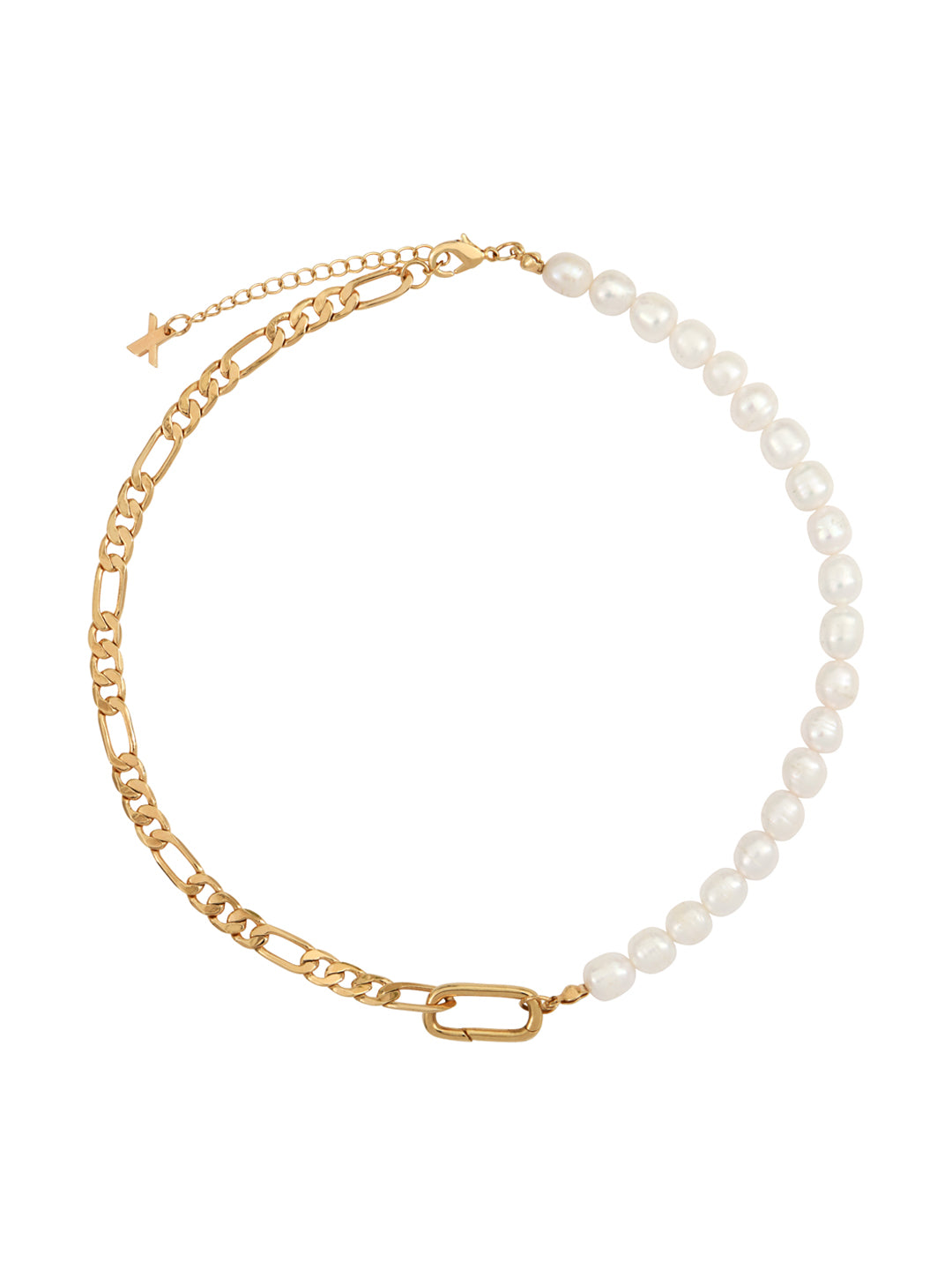 Collier Mi-Perles de l'Eau Doux, Mi-Chaine Figaro PO Jaune