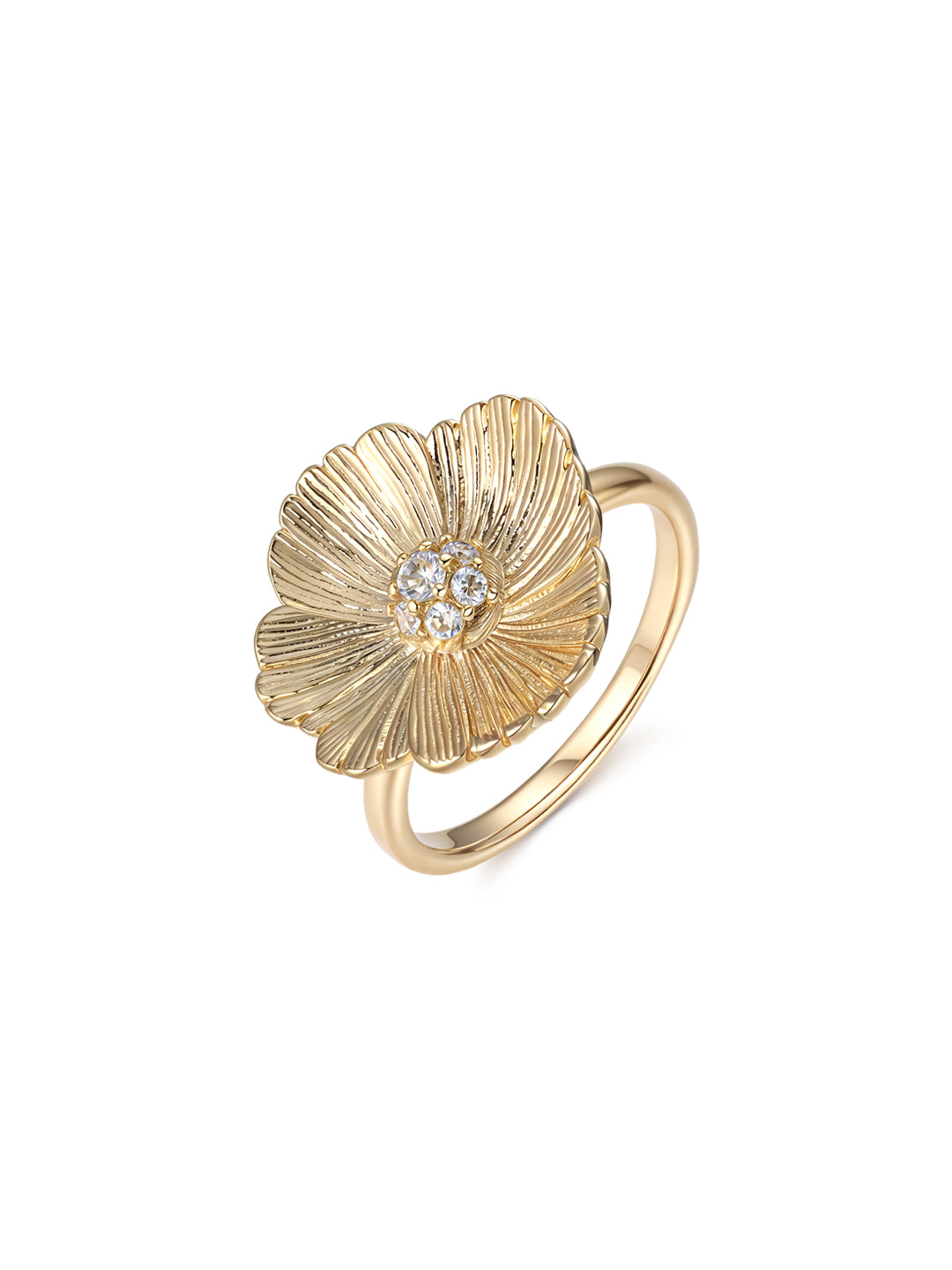 Bague PO Forme Camélia oxydes blancs