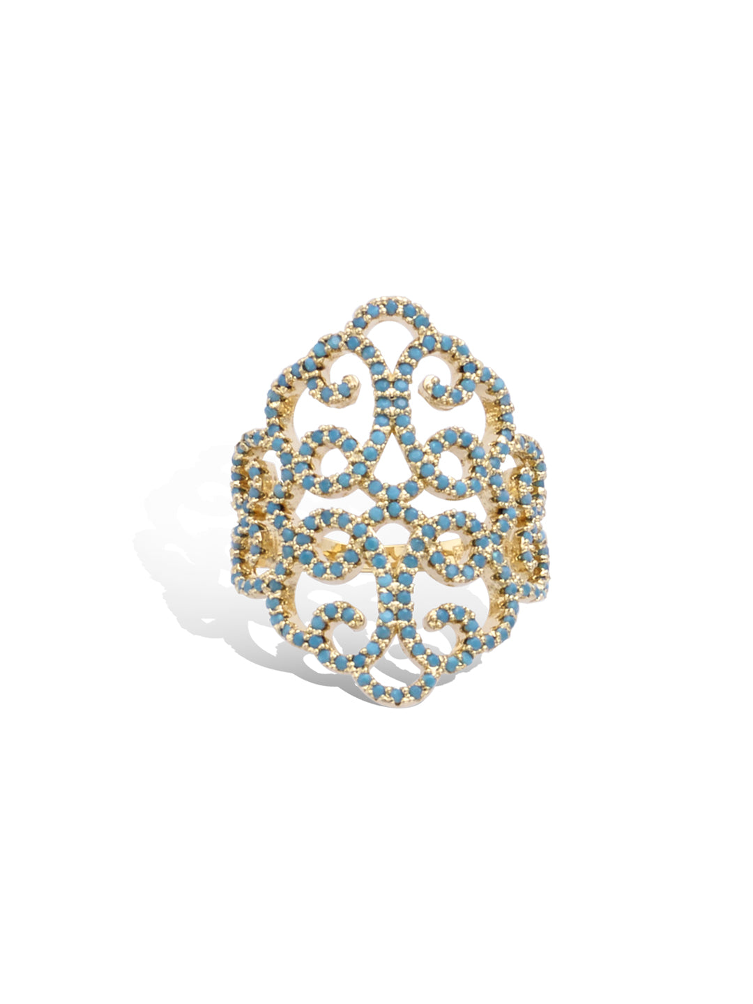 Bague Large PO Arabesque Serti Zircon en Bleu Turquoise