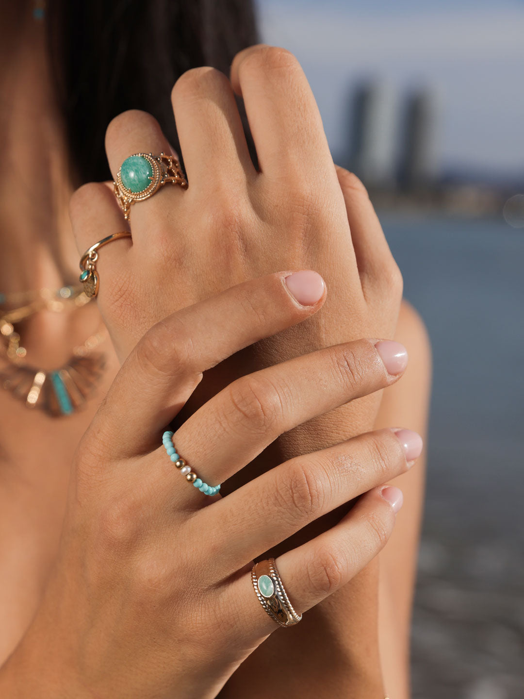 Bague PO Dentelle Pierre Amazonite Veritable