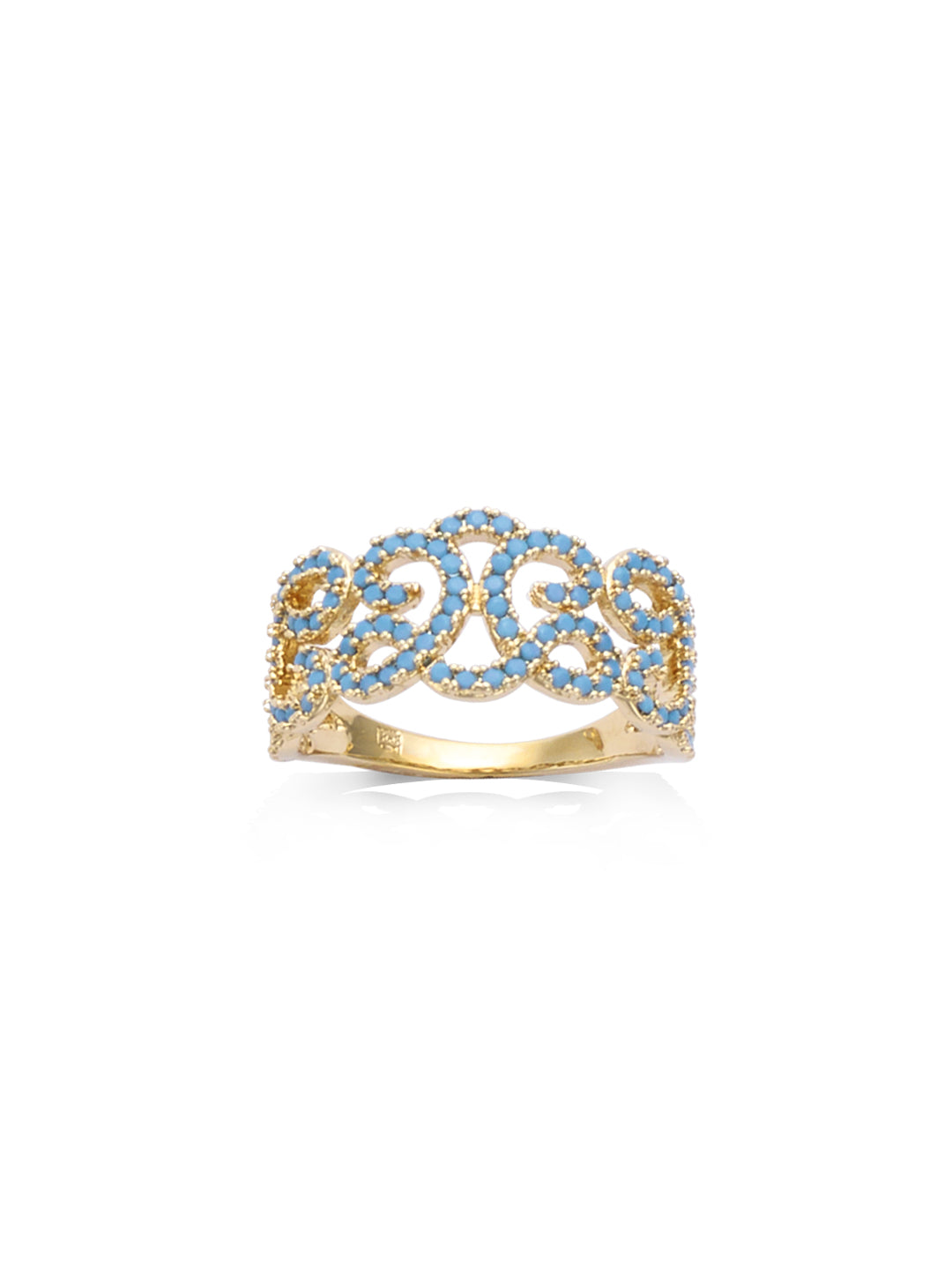 Bague PO Arabesque Serti Zircon en Bleu Turquoise