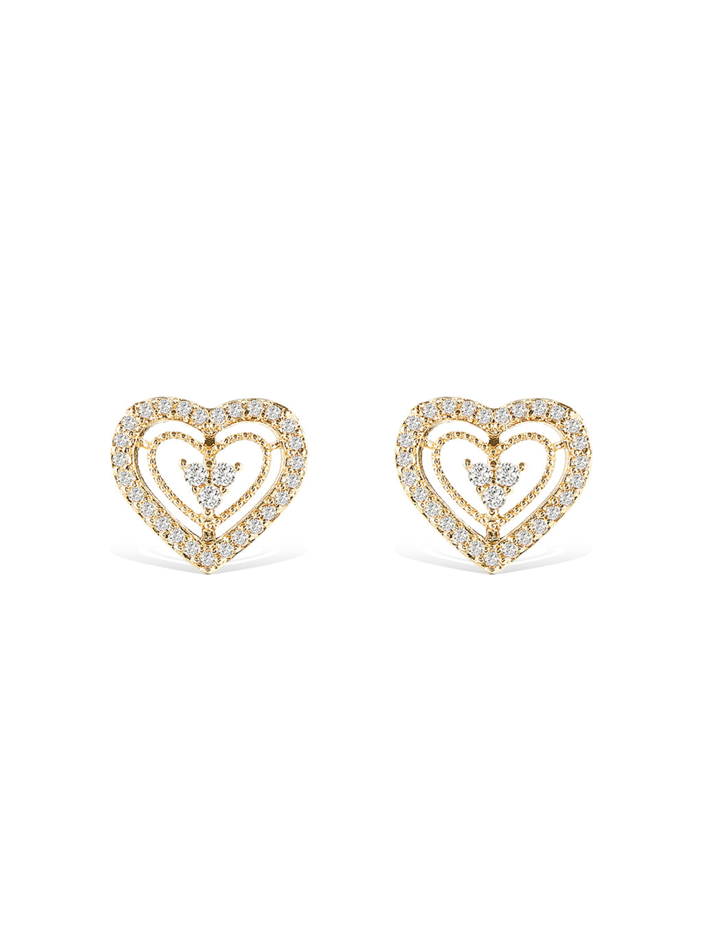 Boucles PO Double Coeur oxydes blancs