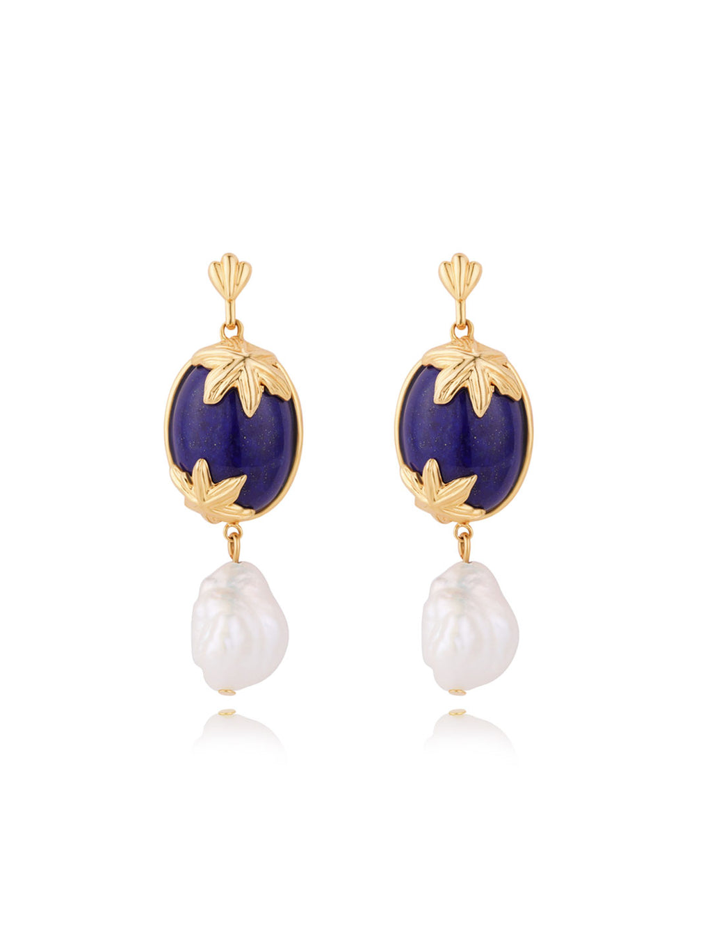 Boucles PO Style Tropical en Lapis Bleu et Perles Baroque Véritable