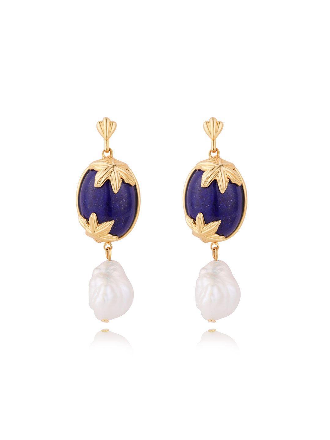 Boucles PO Style Tropical en Lapis Bleu et Perles Baroque Véritable