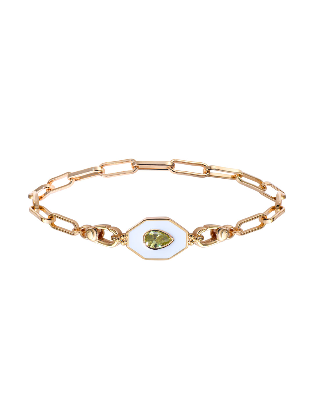 Bracelet PO Emaille Blanc en forme de l'art deco