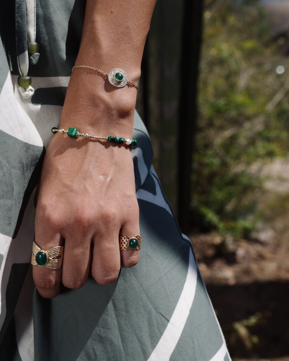 Bague JADE VERT Rayure PL-OR 750 3MIC