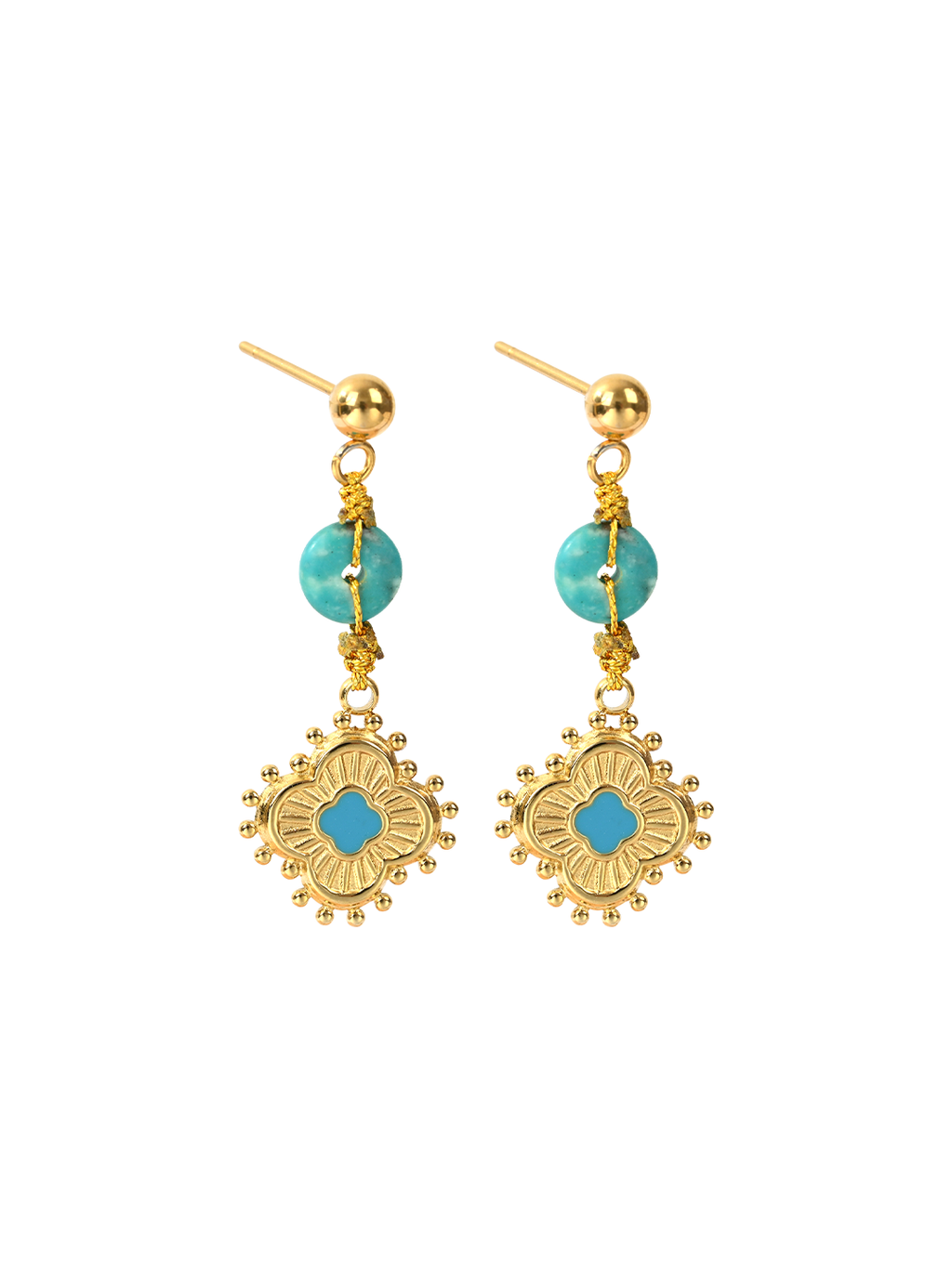 Boucles Lac Turquoise Trèfle LAITON DORE