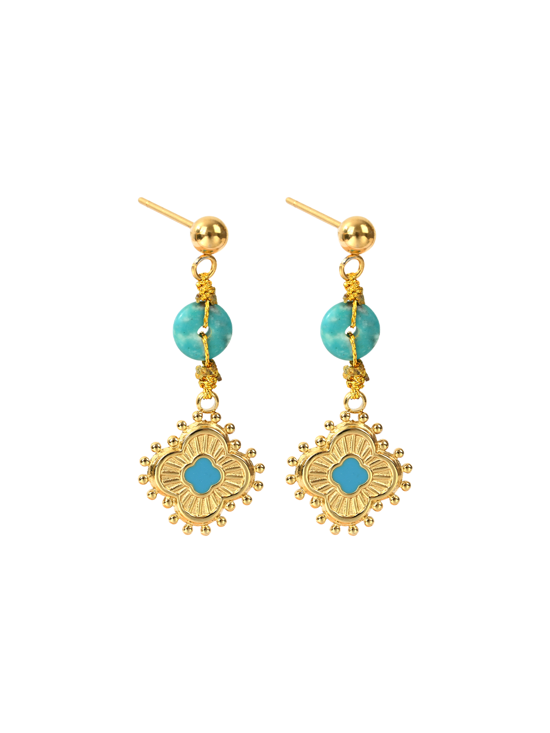 Boucles Lac Turquoise Trèfle LAITON DORE