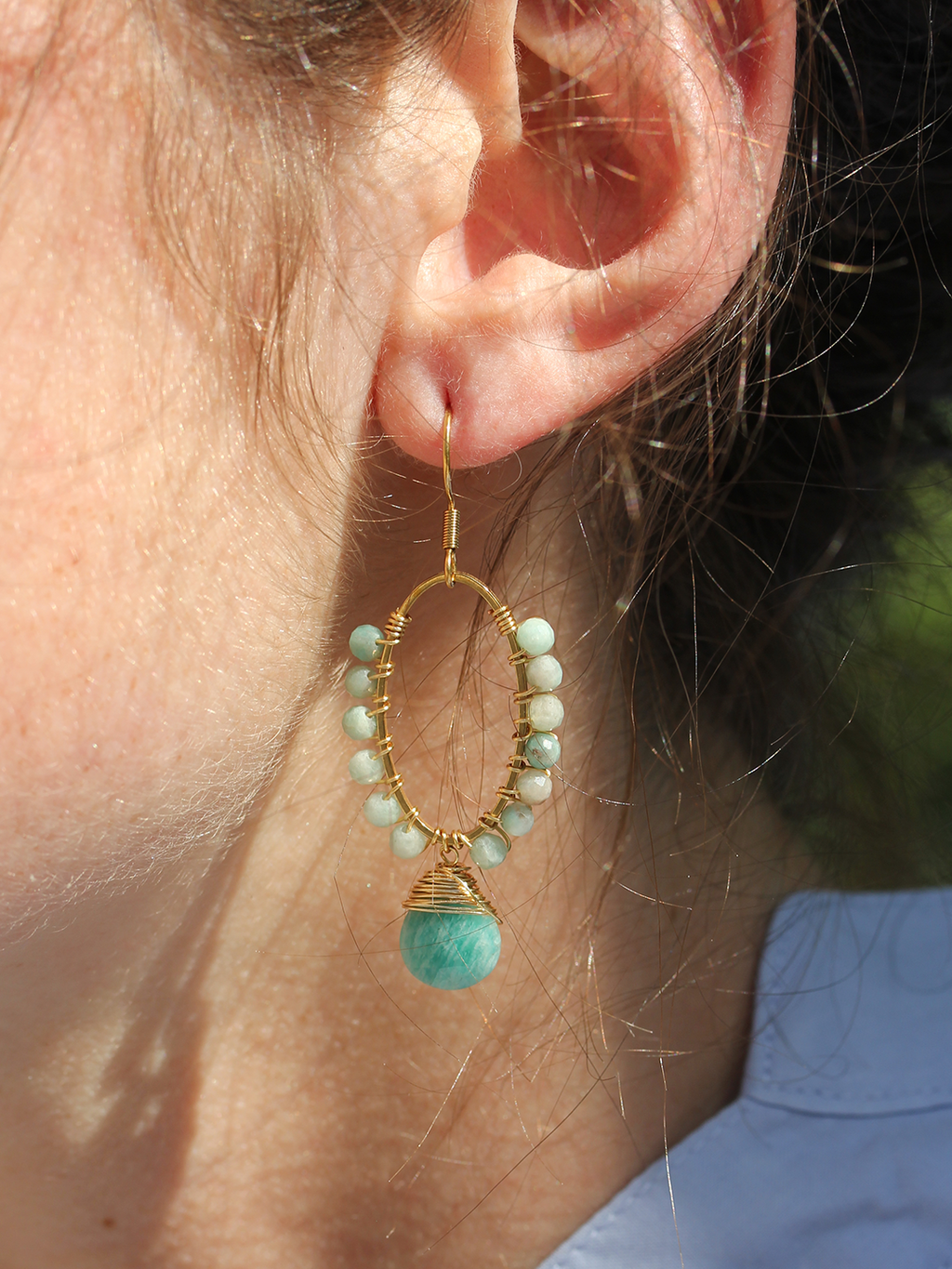Boucles LAC TURQUOISE LAITON DORE