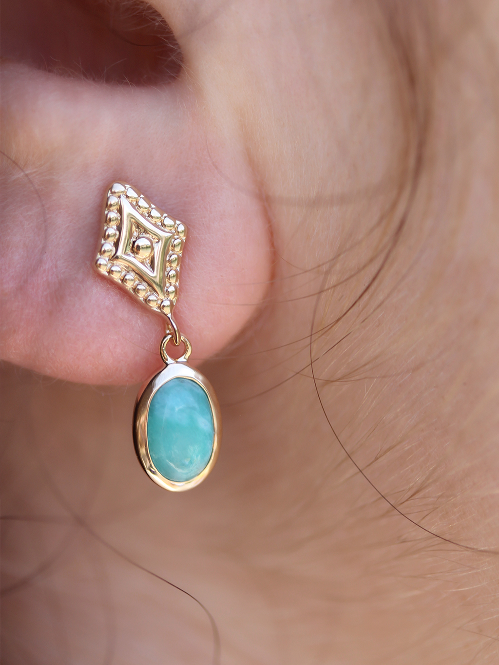 Boucles LOSANGE BLEU PL-OR 750 3MIC