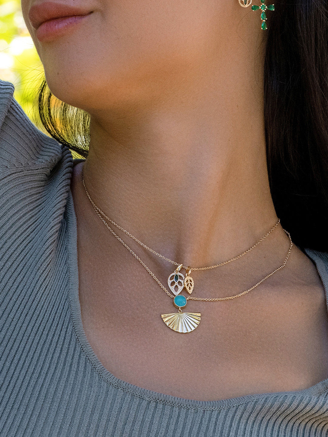 Collier PO Éventail serti verre menthe
