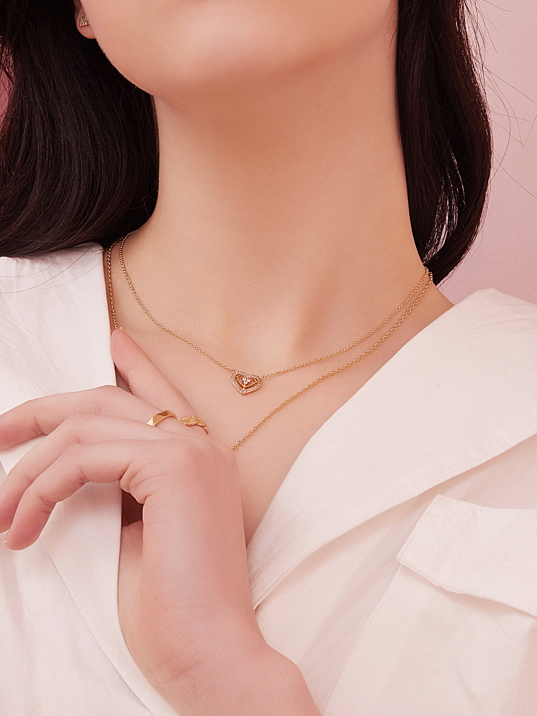 Collier PO Double Coeur oxydes blancs