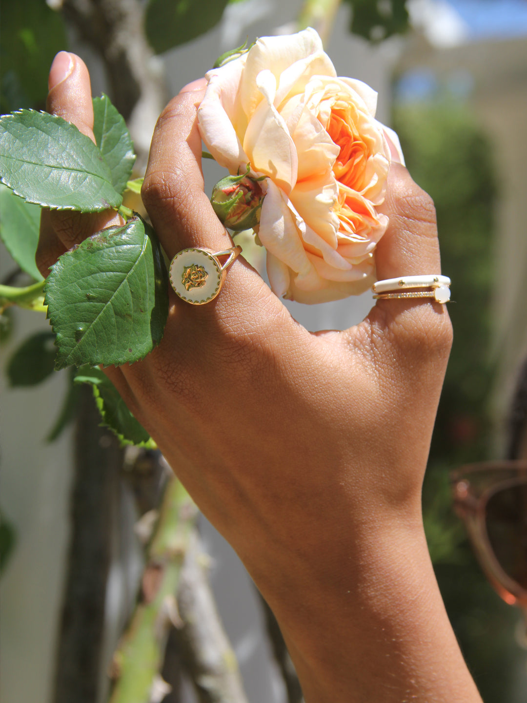 Bague PO Rose Blanc Emaille