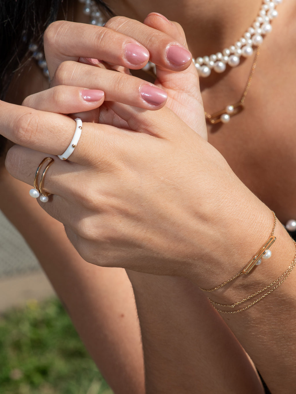 Bague PO Emaille Blanc Deco Clou