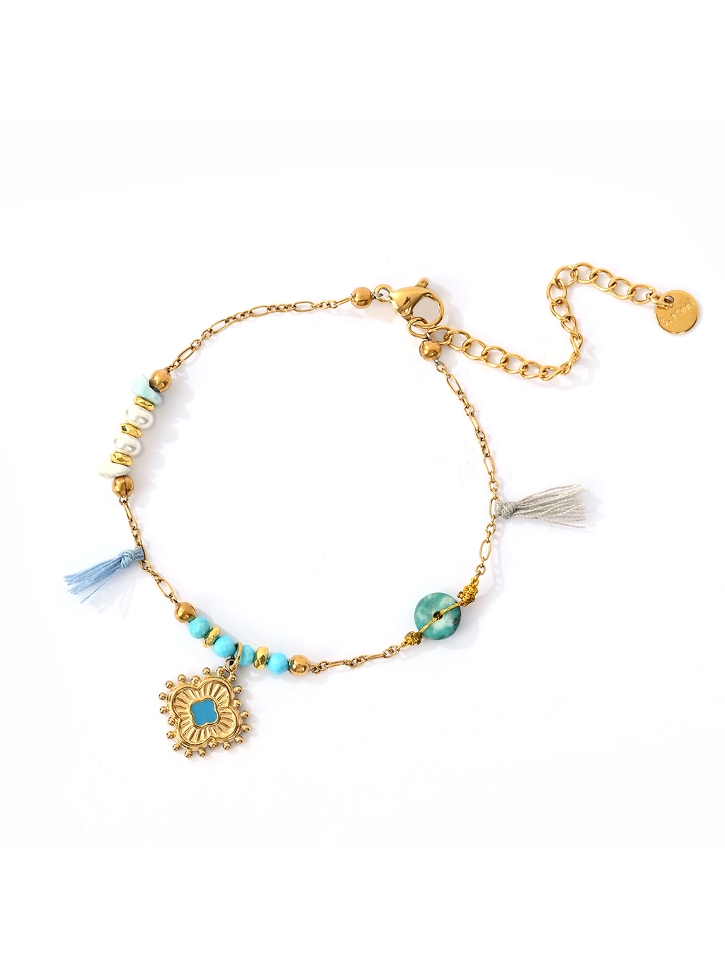 Bracelet Lac Turquoise Trèfle LAITON DORE