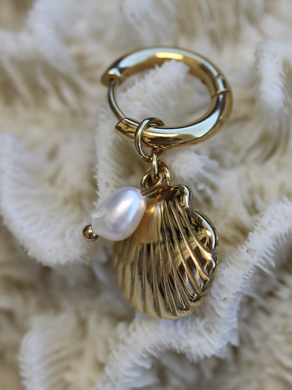 Boucles COQUILLAGE PERLE ACIER DORE