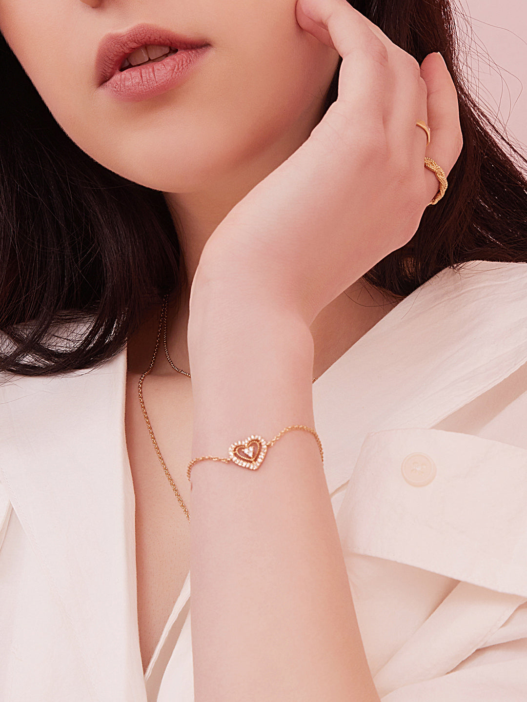Bracelet PO Double Coeur oxydes blancs