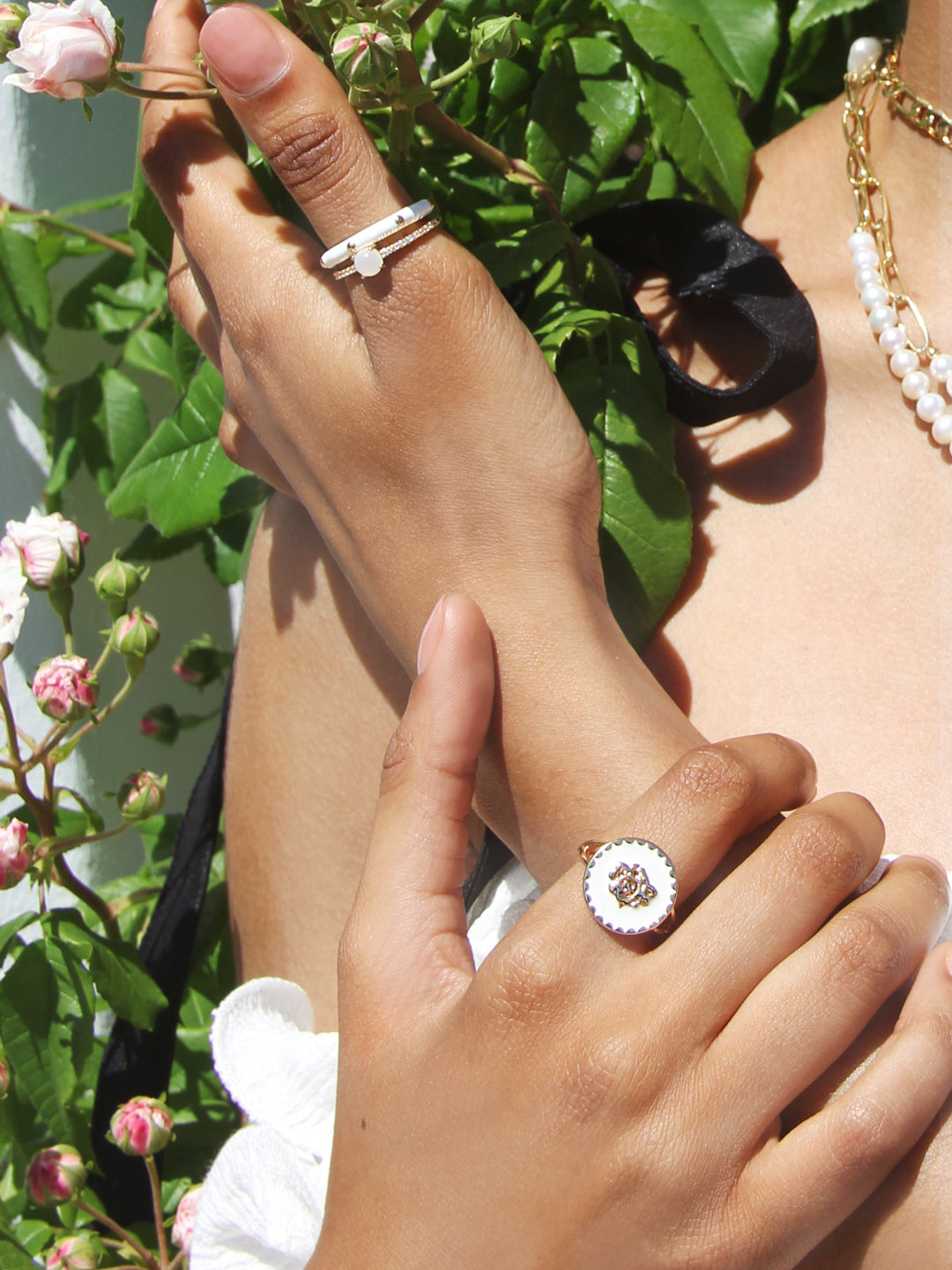 Bague PO Rose Blanc Emaille