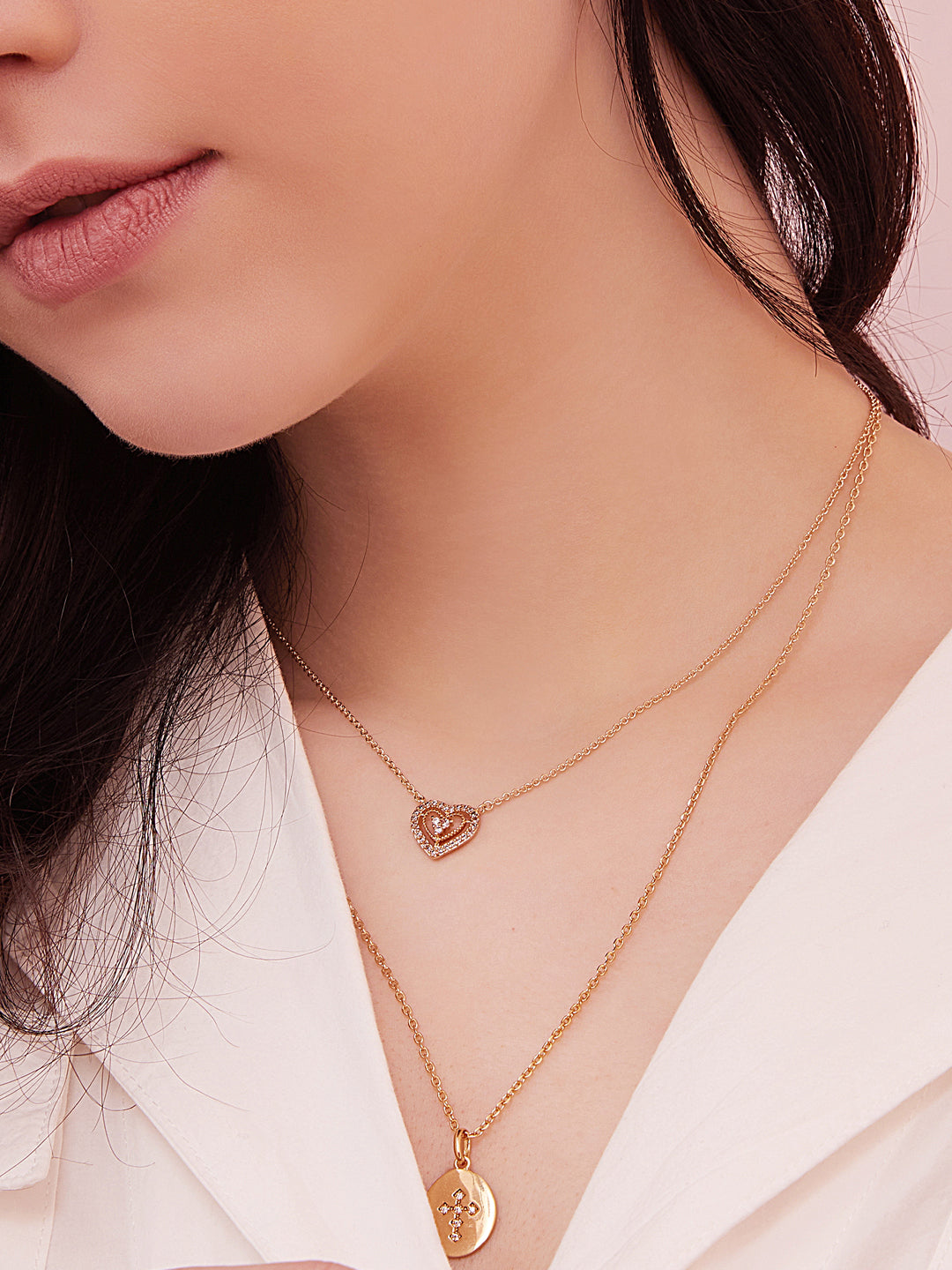 Collier PO Double Coeur oxydes blancs