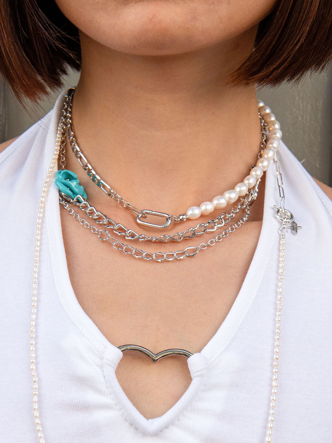 Collier Mi-Perles de l'Eau Doux, Mi-Chaine Figaro PO Blanc