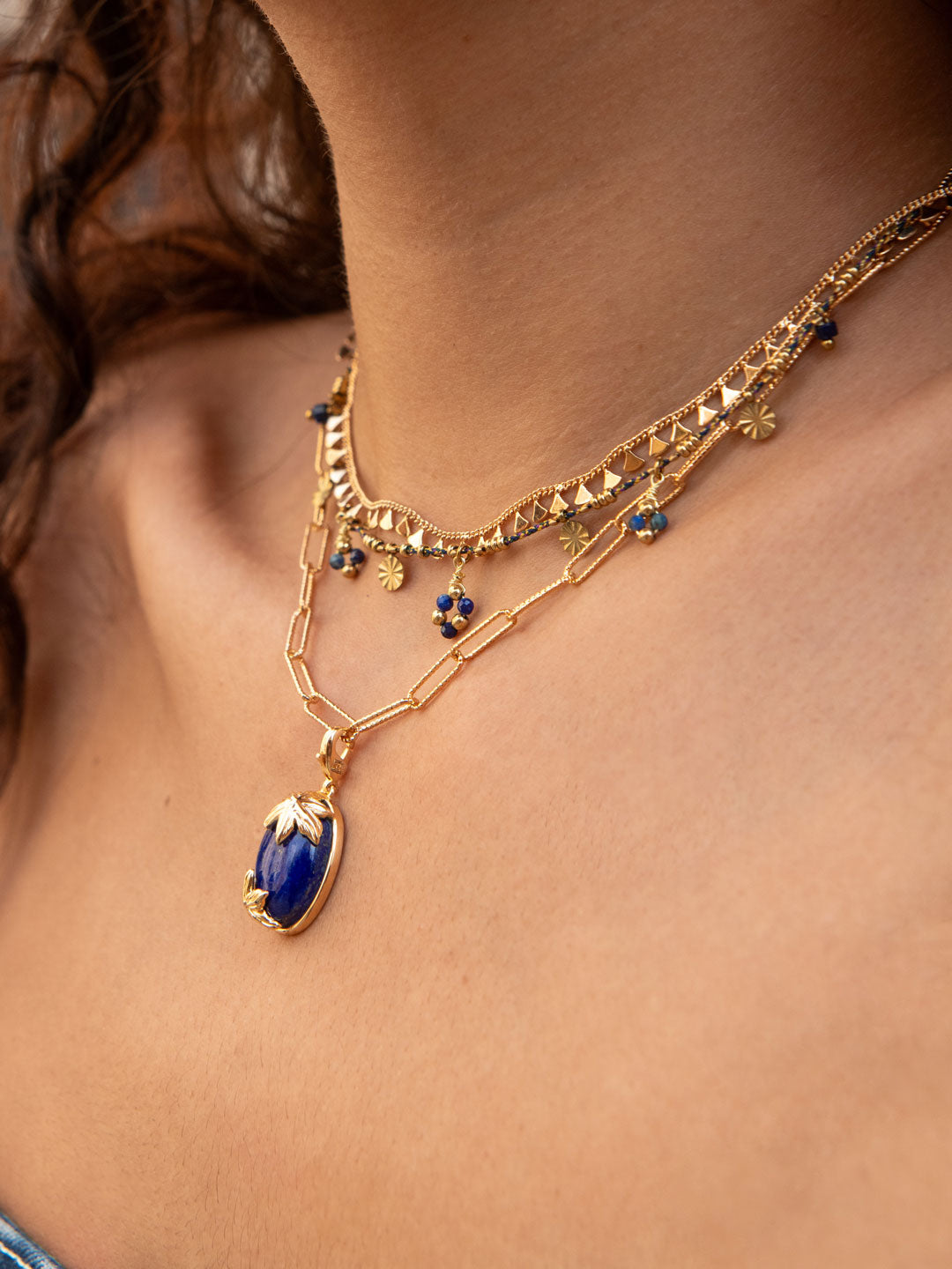 Pendentif PO Style Tropical en Lapis Bleu Véritable