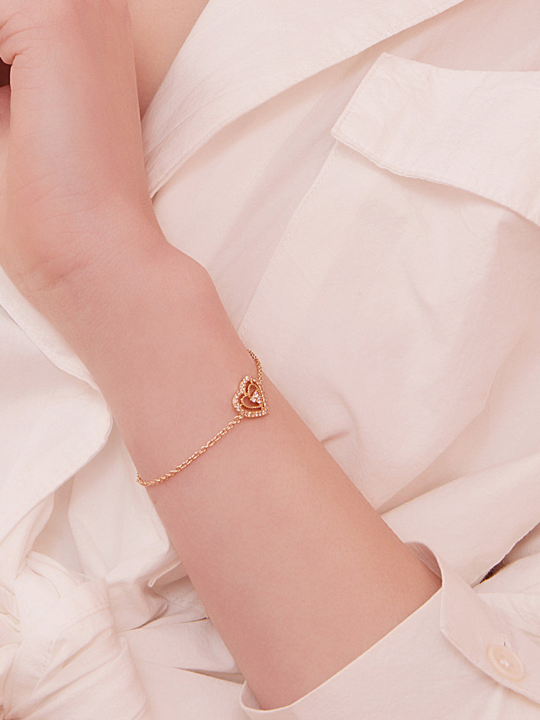 Bracelet PO Double Coeur oxydes blancs