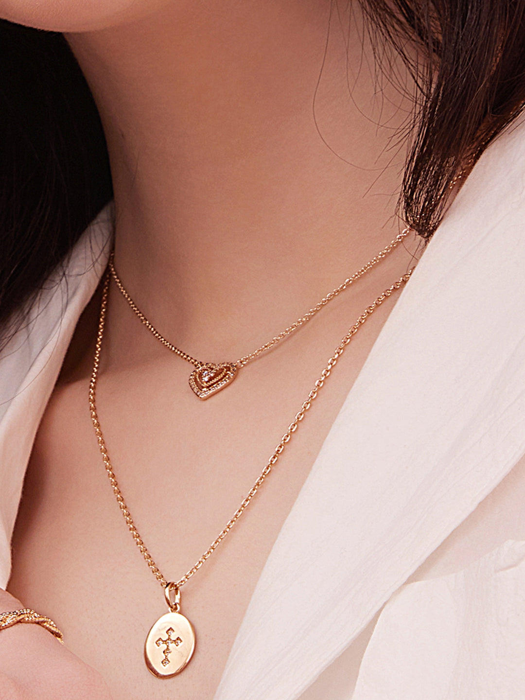 Collier PO Double Coeur oxydes blancs