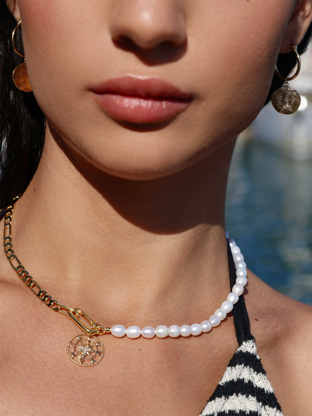 Collier Mi-Perles de l'Eau Doux, Mi-Chaine Figaro PO Jaune
