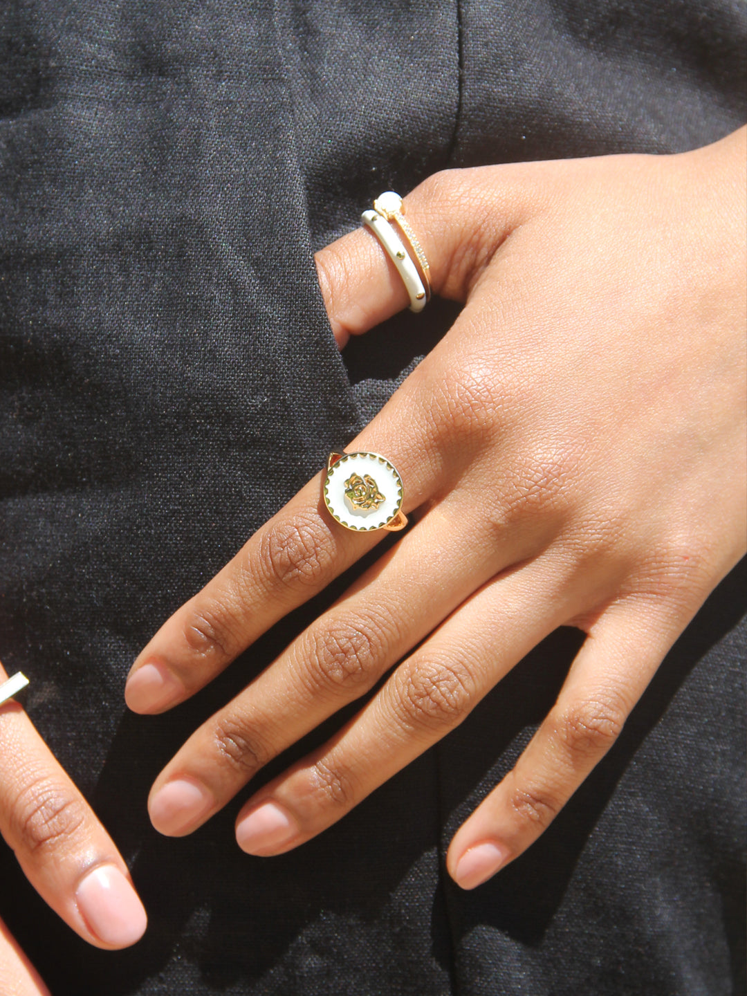 Bague PO Rose Blanc Emaille