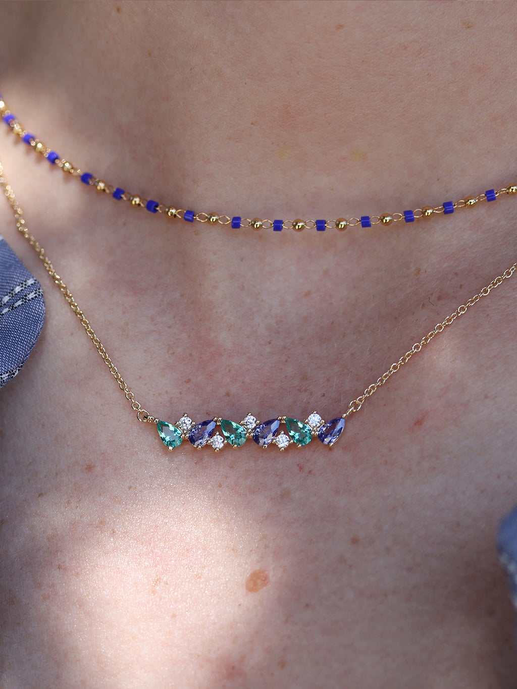 Collier OMBRE & LUMINIERE BLEU PL-OR 750 3MIC