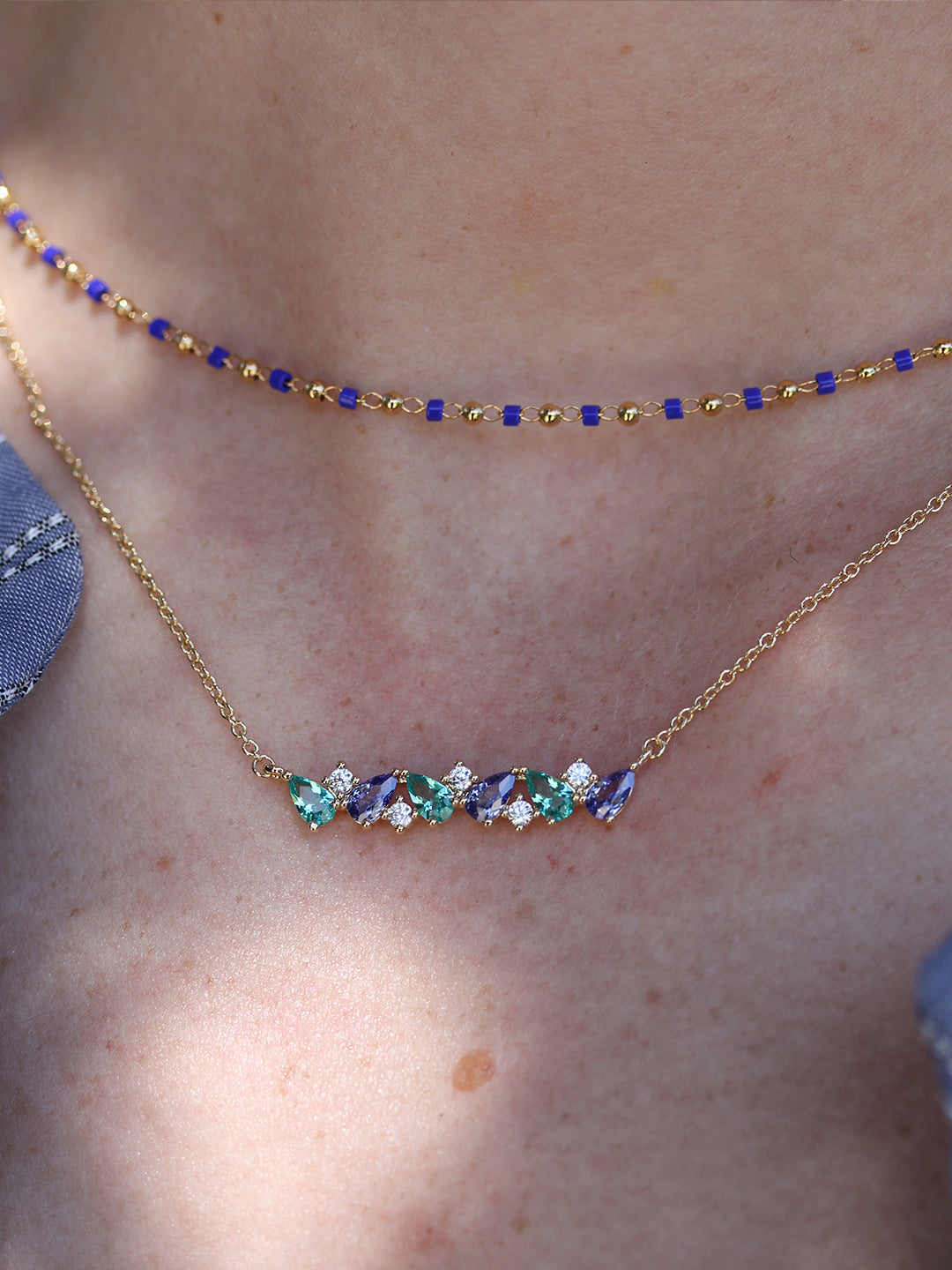 Collier OMBRE & LUMINIERE BLEU PL-OR 750 3MIC