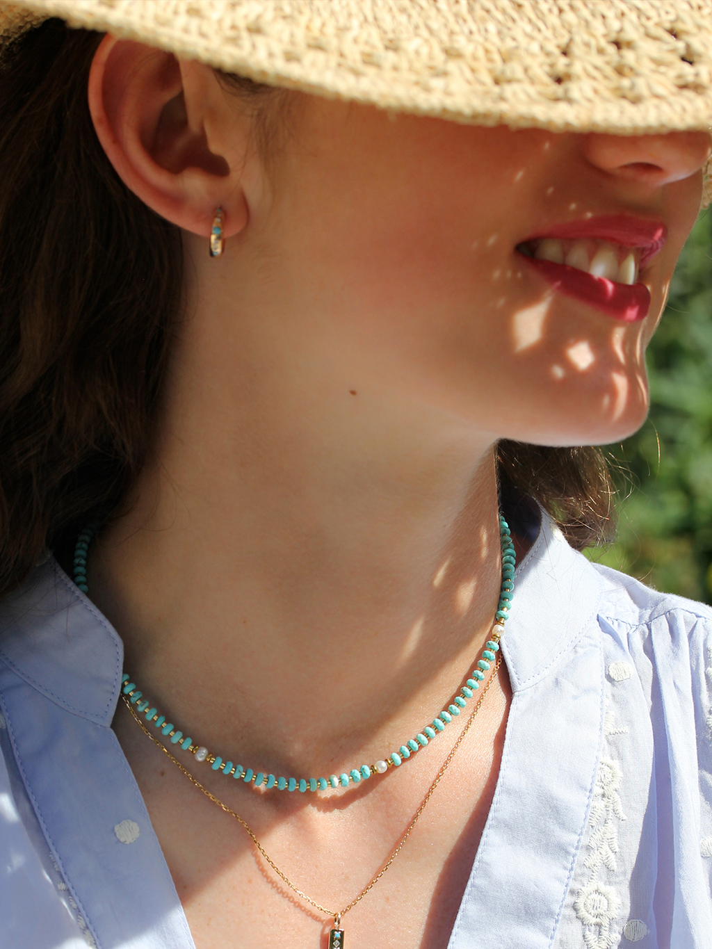Collier LAC TURQUOISE LAITON DORE