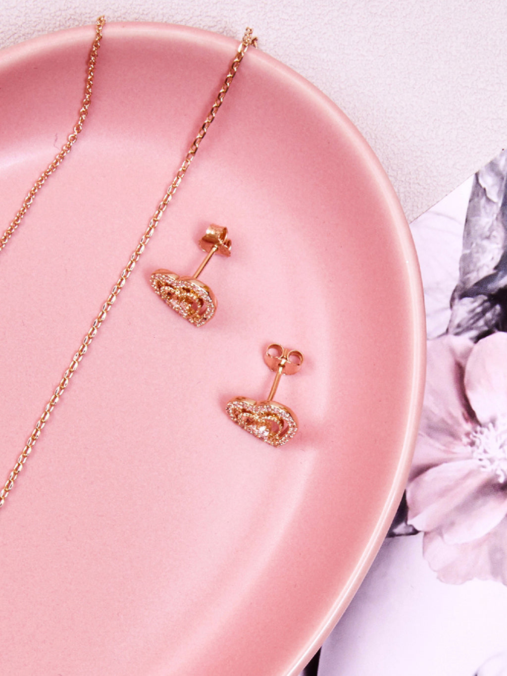 Boucles PO Double Coeur oxydes blancs