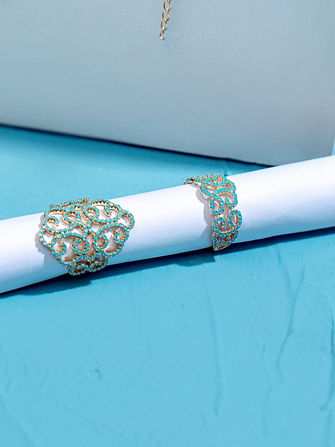 Bague PO Arabesque Serti Zircon en Bleu Turquoise