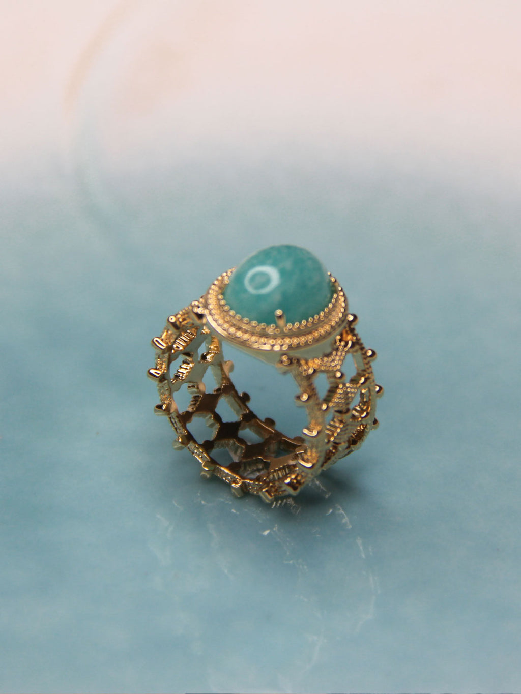 Bague PO Dentelle Pierre Amazonite Veritable