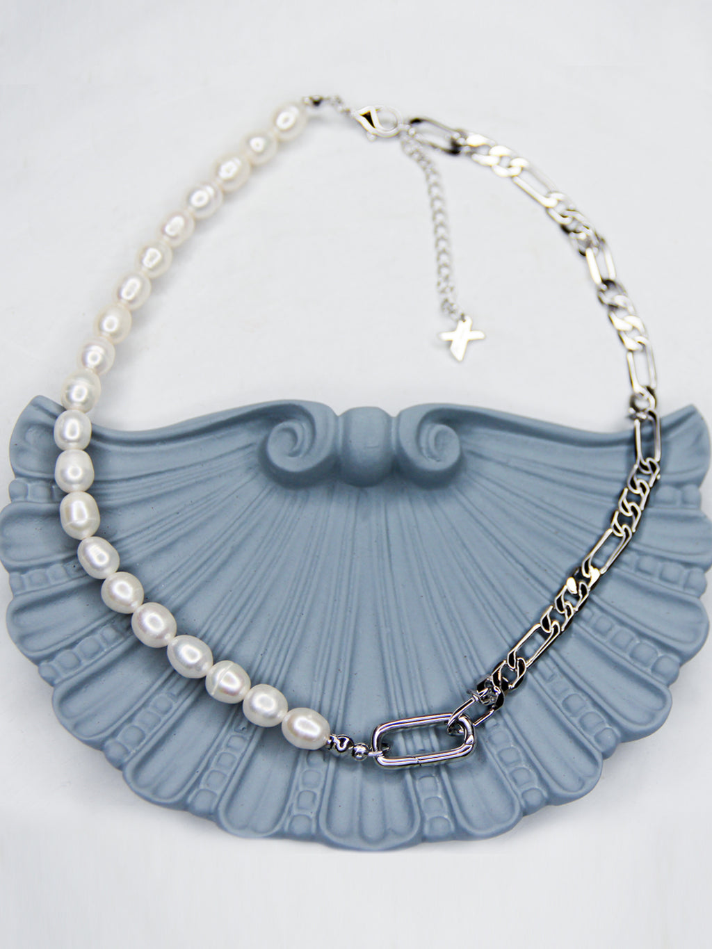 Collier Mi-Perles de l'Eau Doux, Mi-Chaine Figaro PO Blanc