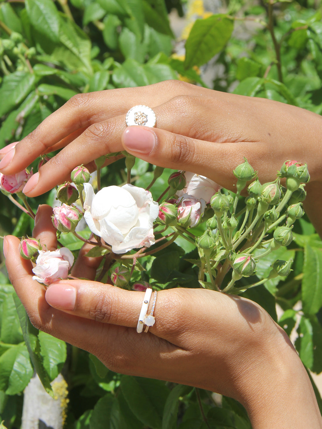 Bague PO Emaille Blanc Deco Clou