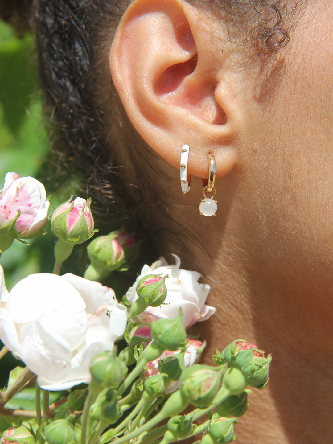 Boucles PO Emaille Blanc Deco Clou