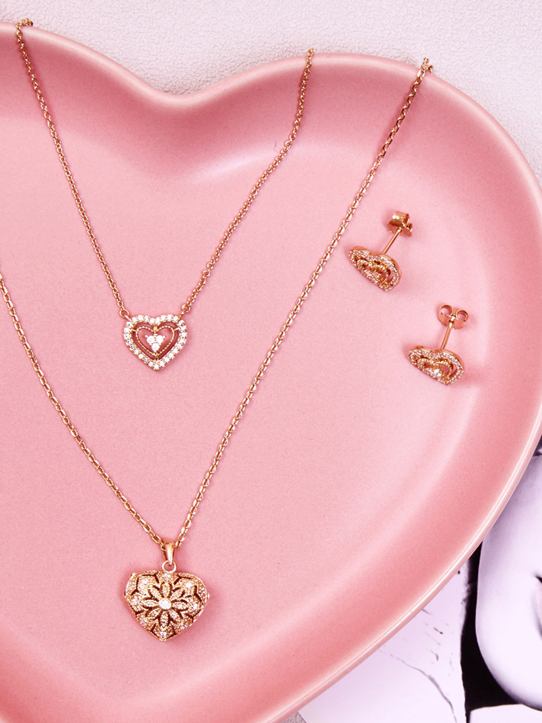 Collier PO Double Coeur oxydes blancs