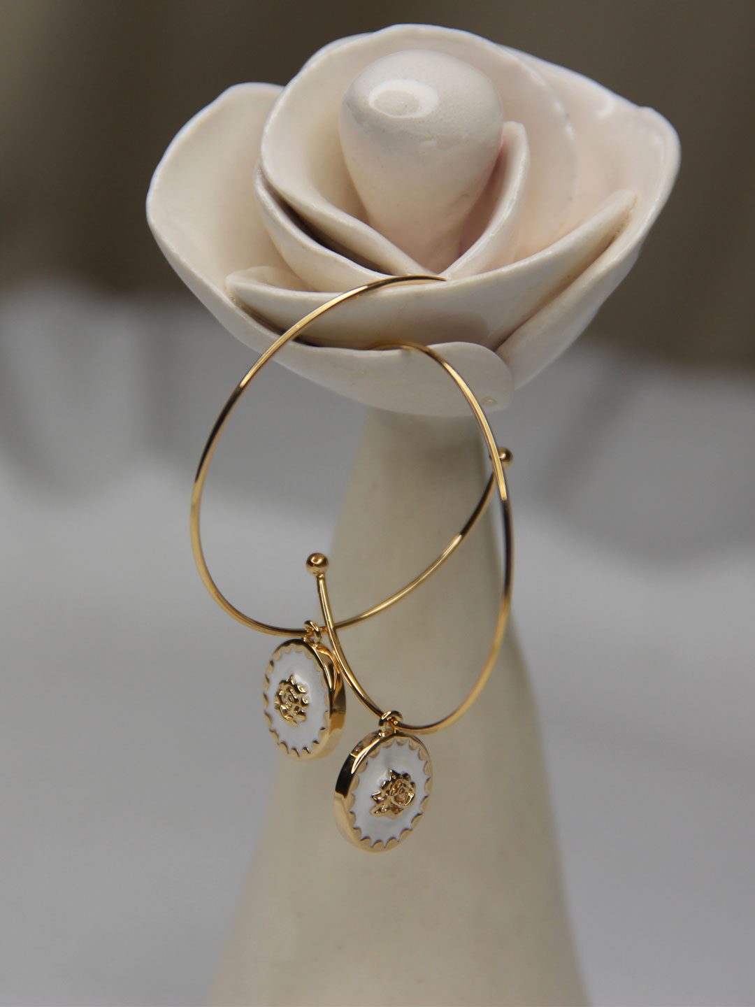 Boucles PO Rose Blanc Emaille