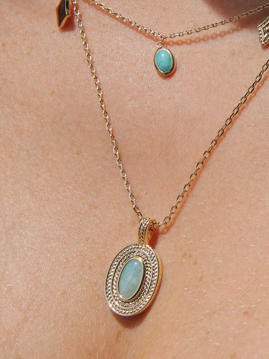 Pendentif AMAZONIT TRESSE PL-OR 750 3MIC